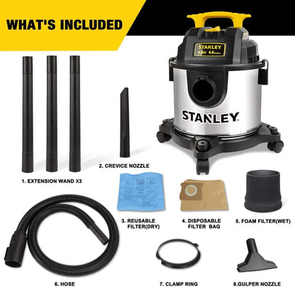 2026 NEW 4 Gallon Wet Dry Vacuum, 4 Peak HP Stainless Steel 3 in 1 Shop Vacuum Blower with Powerful Suction, Vacuum for Job Site, Garage, Basement, Workshop
