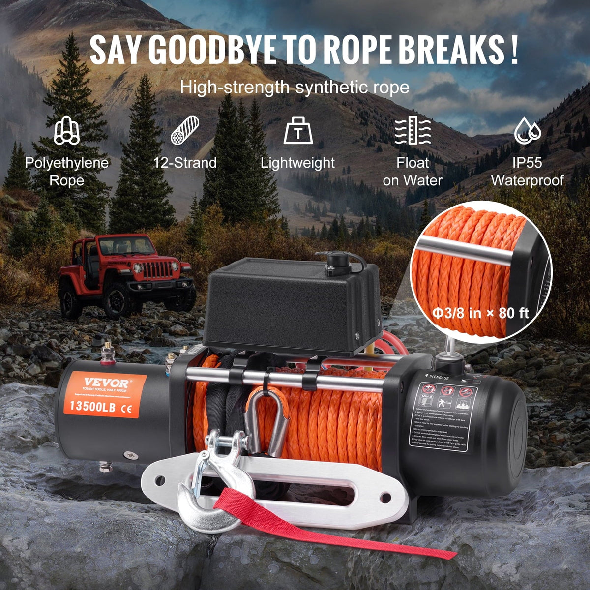 2026 NEW VEVOR Electric Winch Truck 13,500 lb Synthetic Rope Waterproof Remote Control