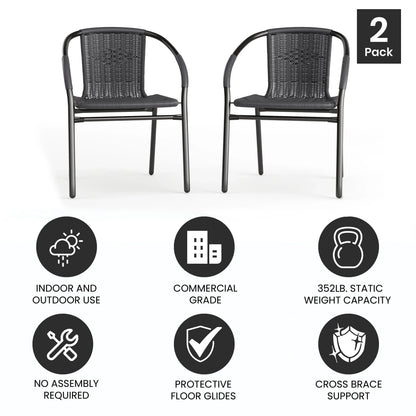 2026 NEW Emma + Oliver Indoor/Outdoor Stacking Rattan Restaurant Patio Chairs, Set of 2, Gray