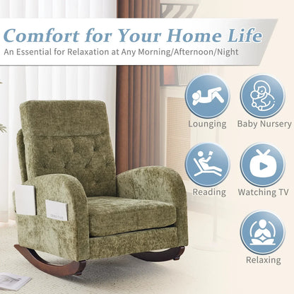 2026 NEW Ktaxon Rocking Accent Chair Glider Reading Chair Comfy Teddy Velvet Upholstered Single Sofa Rocker for Living Room, Nursery, Bedroom Beige