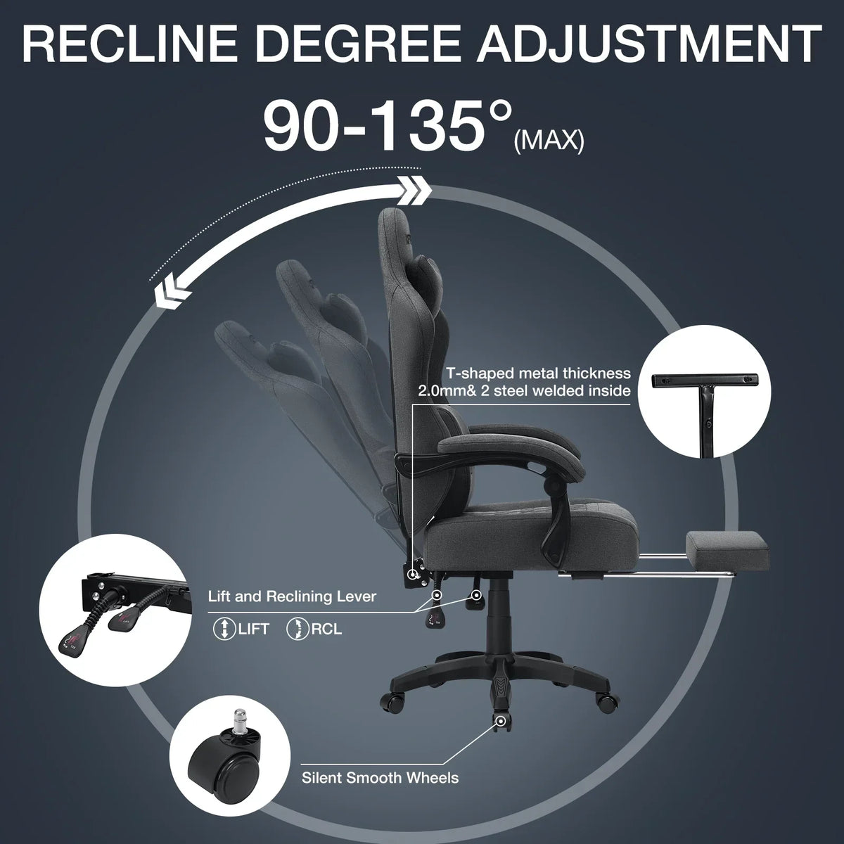 2026 NEW Hoffree Gaming Chair with Massage Fabric Office Chair with footrest for Adults, Ergonomic Gamer Chair with Headrest and Lumbar Support for Office Gaming, 440 LBS