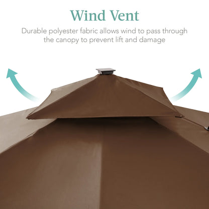 2026 NEW Best Choice Products 10x10ft 2-Tier Square Outdoor Solar LED Cantilever Patio Umbrella w/ Base Included - Tan