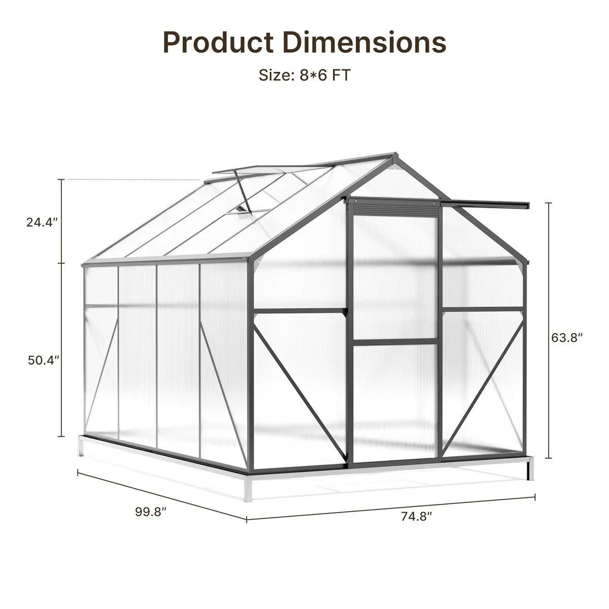 2026 NEW Asofer 6' x 4' Greenhouse for Outdoors, Aluminum Walk-in Green Houses shed with Rain Gutter and Roof Vent for Backyard