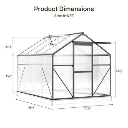 2026 NEW Asofer 6' x 4' Greenhouse for Outdoors, Aluminum Walk-in Green Houses shed with Rain Gutter and Roof Vent for Backyard
