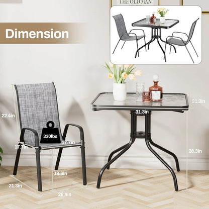 2026 NEW Pirecart 5-Piece Outdoor Patio Dining Table Set with 4 Stackable Textilene Chairs for for Patio, Lawn, Garden, Gray