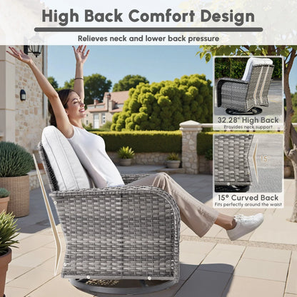 2026 NEW Ovios 5 Pieces Outdoor Patio Furniture Set High Back All Weather Wicker Conversation Set with Swivel Chairs & Coffee Table, Dark Gray