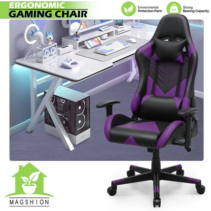 2026 NEW Magshion Ergonomic Gaming Chair, Comfortable Gaming Chair, Computer Chair Leather Desk Chair Adjustable Swivel Gaming Office Chair, Blue