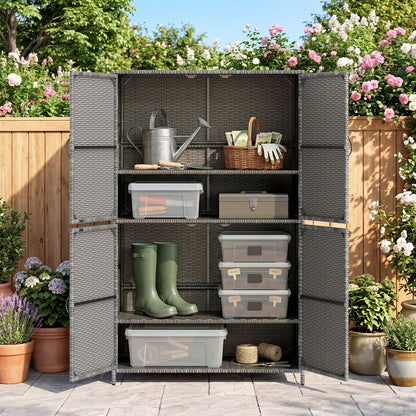 2026 NEW Costway Outdoor Storage Cabinet with Adjustable Shelves & Anti-Toppling Device for Garden Mix Gray
