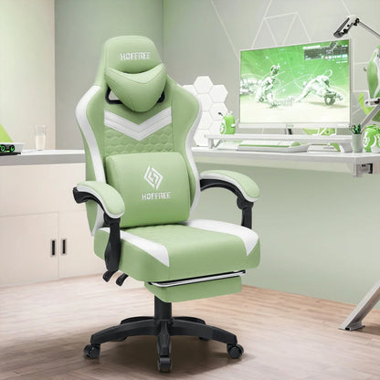2026 NEW Hoffree Gaming Chair with Massage Fabric Office Chair with footrest for Adults, Ergonomic Gamer Chair with Headrest and Lumbar Support for Office Gaming, 440 LBS
