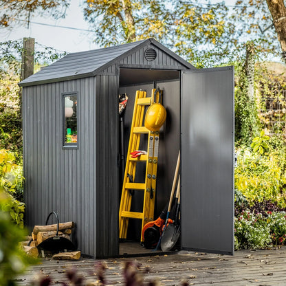 2026 NEW Keter Darwin 4' x 6' Outdoor Garden Tool Storage Shed w/ Window, Graphite