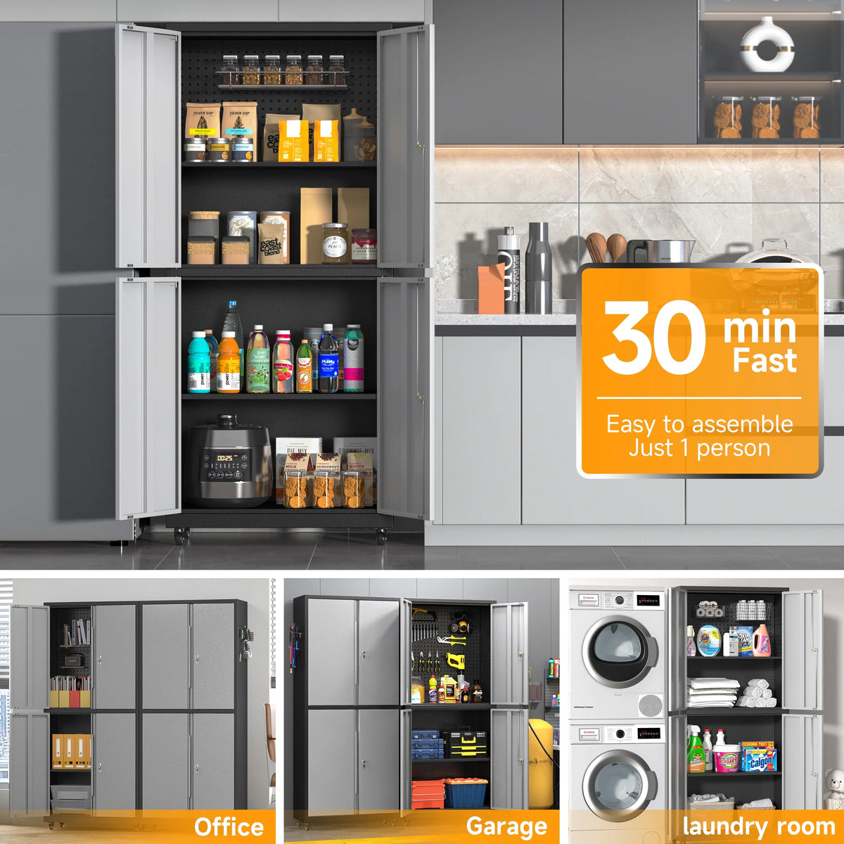 2026 NEW Metal Storage Cabinet with Wheels,Rolling Tool Cabinet with Doors and Adjustable Shelves,Heavy Duty Garage Storage Cabinet