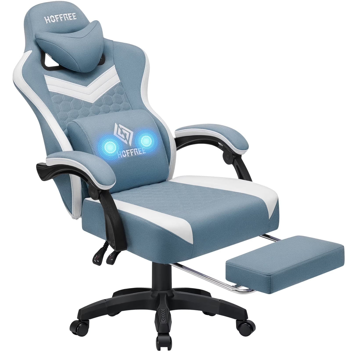 2026 NEW Hoffree Gaming Chair with Massage Fabric Office Chair with footrest for Adults, Ergonomic Gamer Chair with Headrest and Lumbar Support for Office Gaming, 440 LBS