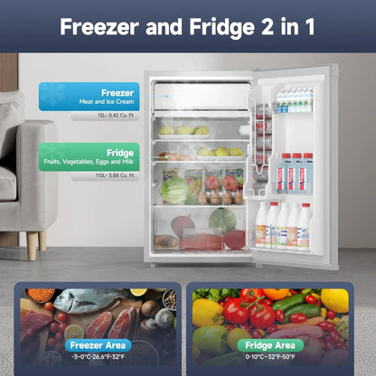 2026 NEW Soonbuy Compact Mini Fridge with Freezer, 4.3 Cu.Ft Single Door Refrigerator with Adjustable Temperature, Removable Shelves & Crisper Drawer, Energy Efficient Small Fridge for Bedroom, Office, Dorm, R