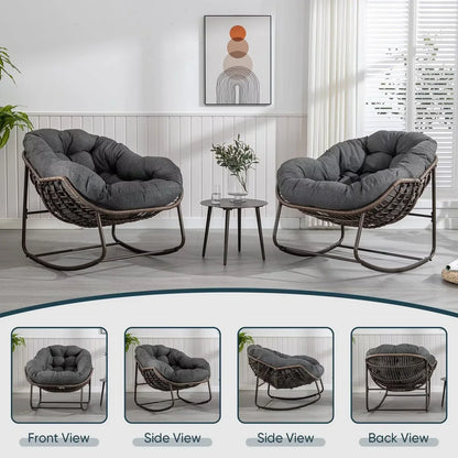 2026 NEW Outdoor Papasan Rocking Chair, Patio Oversized Wicker Egg Rocking Chair, Indoor & Outdoor Comfy Rocker Chair with Thick Cushion, Modern Lounge Chair for Front Porch, Garden, Backyard, Grey