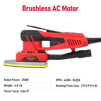 2026 NEW M optimized Electric Detail Sander with 12 Sanding Paper, 350W Brushless Motor Mouse Sander, Powerful & Low Vibration, 10000 RPM, for Wood Working
