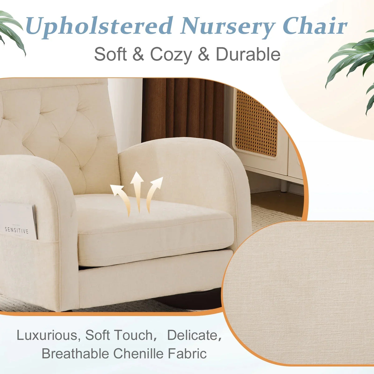 2026 NEW Ktaxon Rocking Accent Chair Glider Reading Chair Comfy Teddy Velvet Upholstered Single Sofa Rocker for Living Room, Nursery, Bedroom Beige