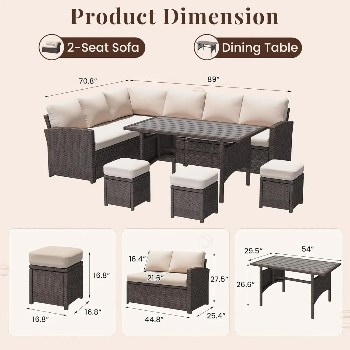 2026 NEW AECOJOY 7 Piece Patio Furniture Set PE Rattan Outdoor Dining Set Sectional Sofa Couch with Table Patio Conversation Set in Gray