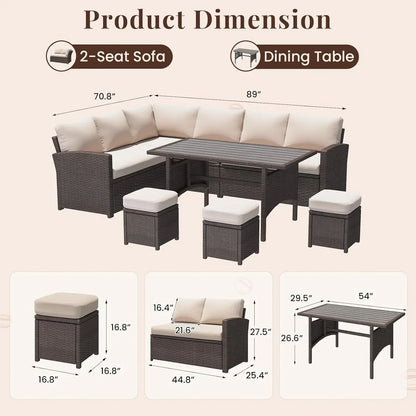 2026 NEW AECOJOY 7 Piece Patio Furniture Set PE Rattan Outdoor Dining Set Sectional Sofa Couch with Table Patio Conversation Set in Gray
