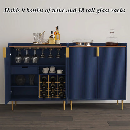 2026 NEW CBJCBJ 32" Wine Bar Cabinet with 2 Door Fluted Texture, Modern Coffee Cabinet with Rack&Glass Holder, Black