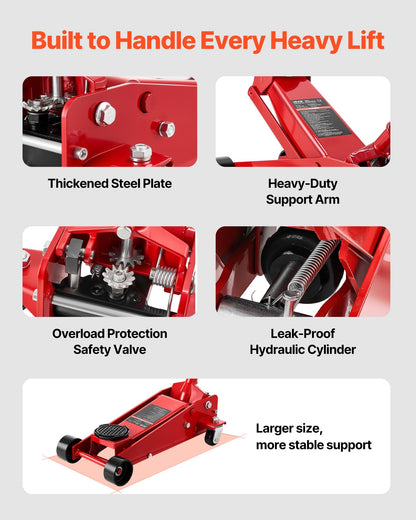 2026 NEW VEVOR Low Profile Floor Jack, 3 Ton (6614 lbs) Capacity, Steel Racing Floor Jack with Single Piston Quick Lift Pump, Hydraulic Trolley Car Lift for Sports Cars, SUVs, Pickups, Lifting Range 5.1"-19.7"