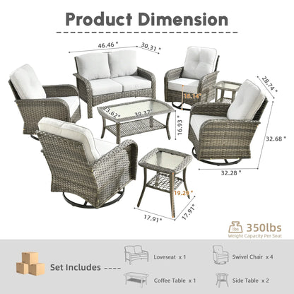 2026 NEW Ovios 5 Pieces Outdoor Patio Furniture Set High Back All Weather Wicker Conversation Set with Swivel Chairs & Coffee Table, Dark Gray