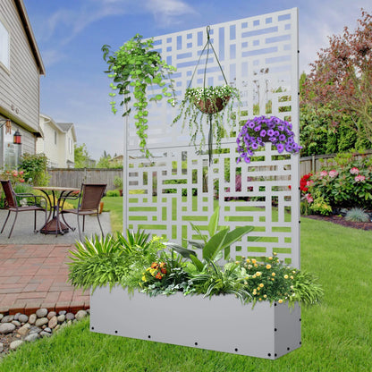 2026 NEW FOOWIN 71'' H Metal Planter with Trellis, Outdoor Raised Garden Bed for Climbing Plants, Trellis Planter Box with Drainage Hole, Black