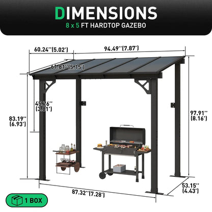 2026 NEW Aoxun 8' x 5' Gazebo for Patio, Gazebo Pergola with Sloped Roof, Grill Gazebo Large Wall-Mounted Heavy Duty Awnings, for Backyard, Deck, Patio