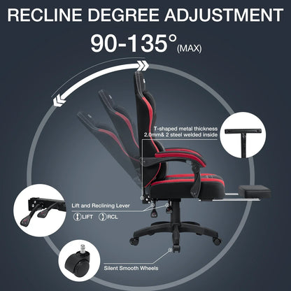 2026 NEW Hoffree Gaming Chair with Massage Fabric Office Chair with footrest for Adults, Ergonomic Gamer Chair with Headrest and Lumbar Support for Office Gaming, 440 LBS