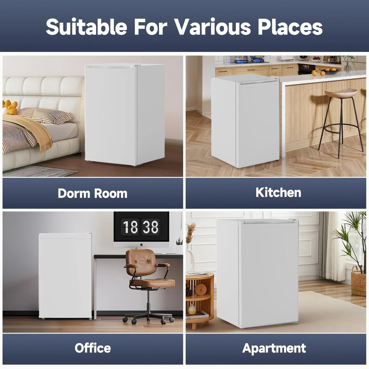 2026 NEW Soonbuy Compact Mini Fridge with Freezer, 4.3 Cu.Ft Single Door Refrigerator with Adjustable Temperature, Removable Shelves & Crisper Drawer, Energy Efficient Small Fridge for Bedroom, Office, Dorm, R