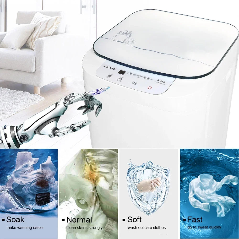 2026 NEW Compact Washing Machine, KAPAS Fully Automatic 2-in-1 Washer & Dryer Machine with 8 lbs. Capacity Top Load Tub Washer in White