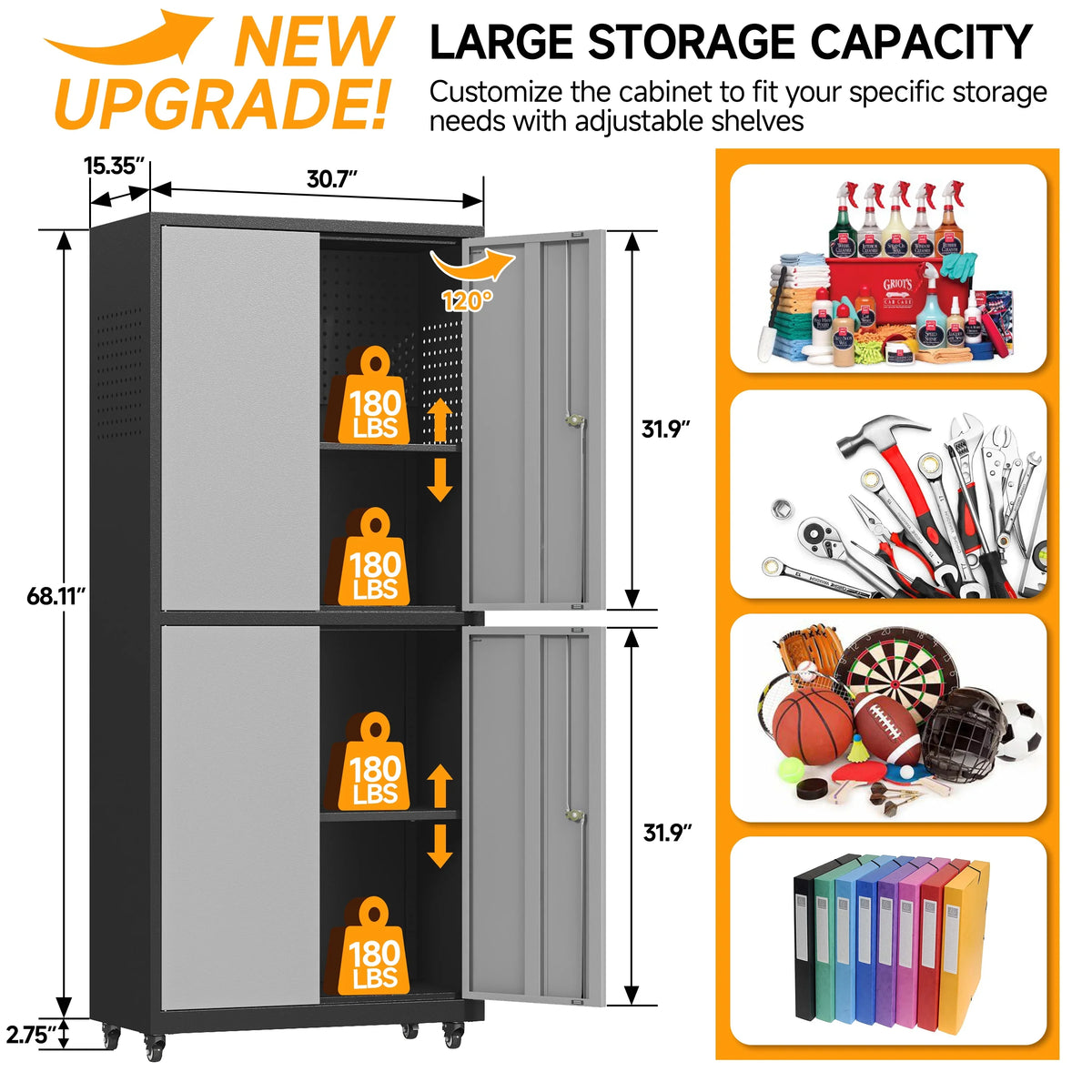 2026 NEW Metal Storage Cabinet with Wheels,Rolling Tool Cabinet with Doors and Adjustable Shelves,Heavy Duty Garage Storage Cabinet