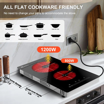 2026 NEW Double Burner Electric Cooktop Hot Plates for Cooking, 110V Plug in Portable Electric Stove Top