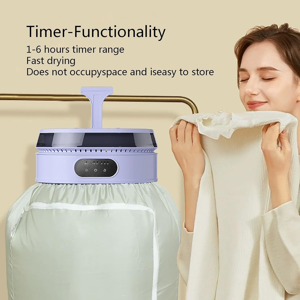 2026 NEW (White)Portable Clothes Dryer, Heated Drying Rack with Timer, Foldable Dry Cleaning Machine for Laundry Travel Camping Apartment Hotel Dormitory RV