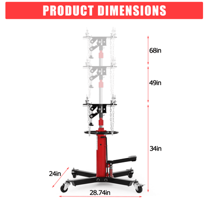 2026 NEW 1100 lb Hydraulic Transmission Jack with 360° Wheels, Telescoping Lift 34"-68" for Garage, Heavy-Duty Transmission Stand