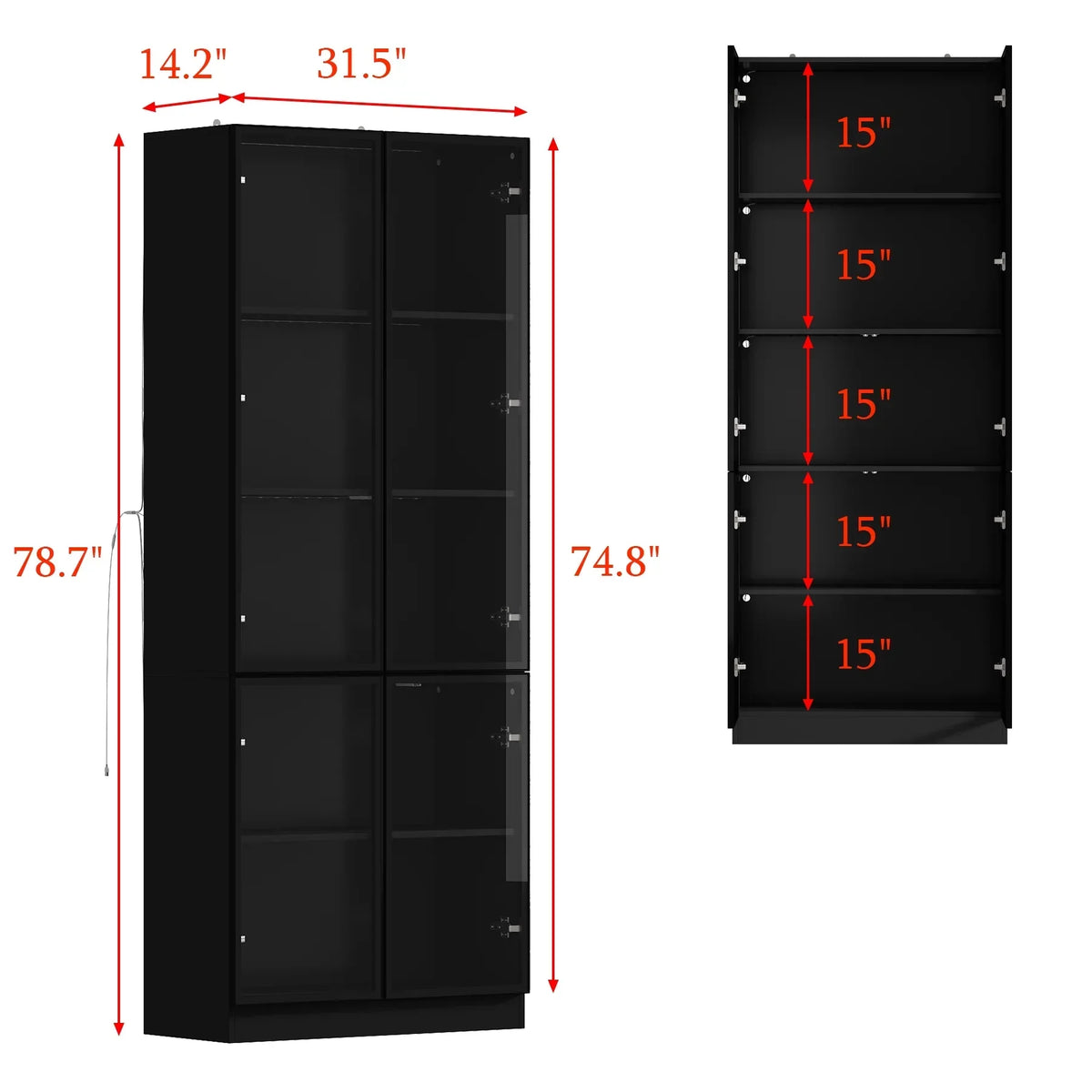 2026 NEW KULAGAGA Bookcases Organizer with LED Lights, Heavy Duty Display Cabinet with Glass Door for Living Room, 31.5" Wide