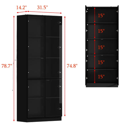 2026 NEW KULAGAGA Bookcases Organizer with LED Lights, Heavy Duty Display Cabinet with Glass Door for Living Room, 31.5" Wide