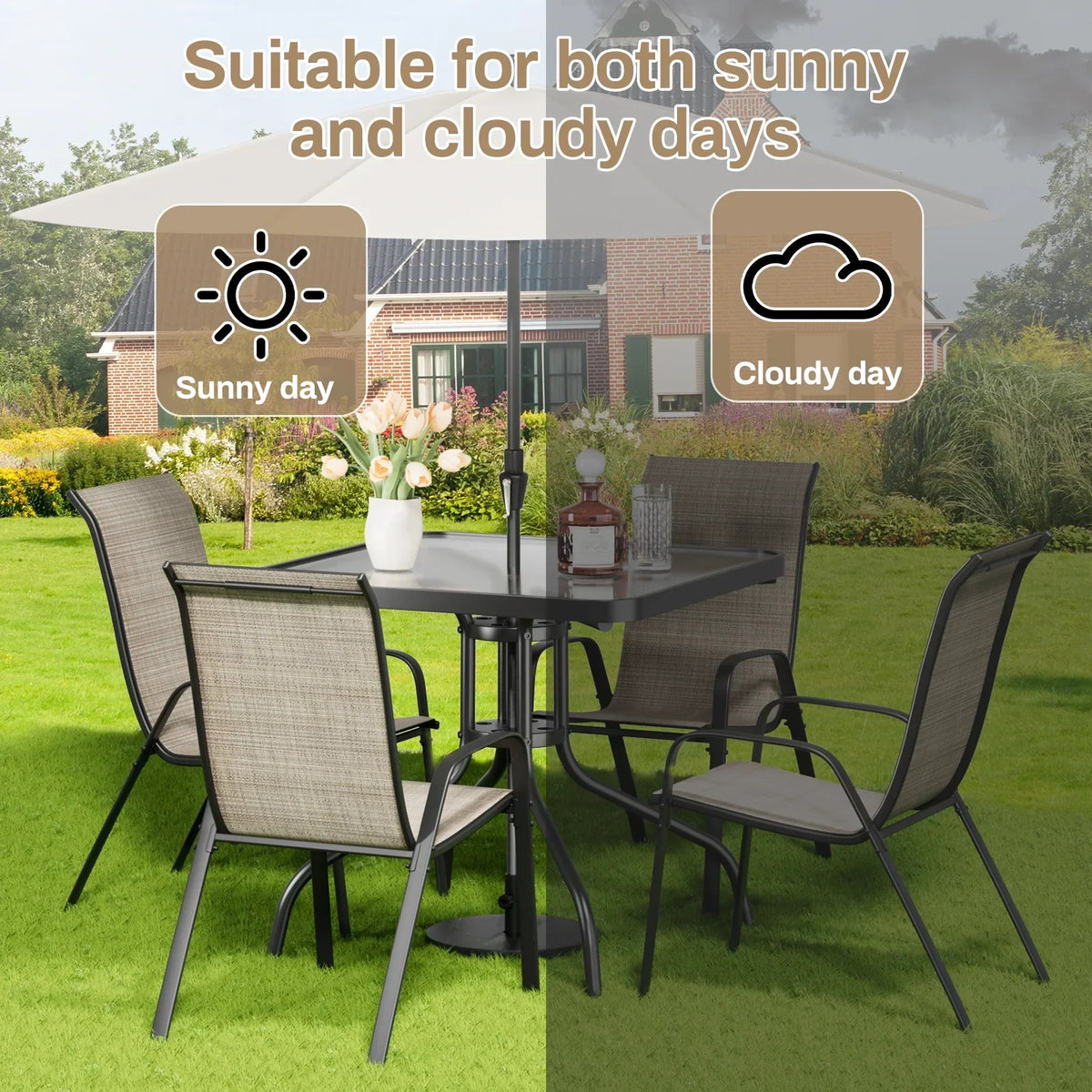 2026 NEW Pirecart 5-Piece Outdoor Patio Dining Table Set with 4 Stackable Textilene Chairs for for Patio, Lawn, Garden, Gray