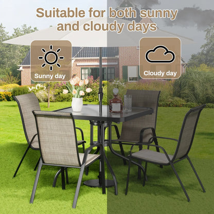 2026 NEW Pirecart 5-Piece Outdoor Patio Dining Table Set with 4 Stackable Textilene Chairs for for Patio, Lawn, Garden, Gray