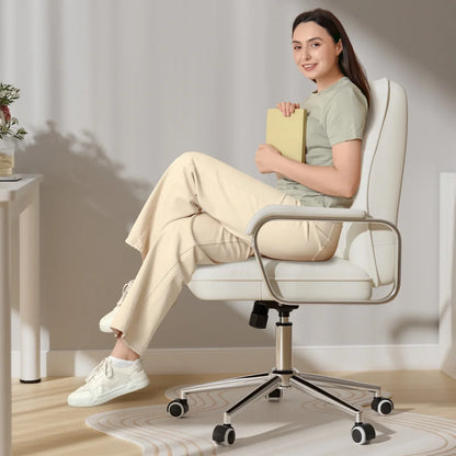 2026 NEW Solfway White Office Chair, Swivel Leather Computer Desk Chair with Wheels and Padded Arms, Executive Office Chair for Adults