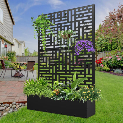 2026 NEW FOOWIN 71'' H Metal Planter with Trellis, Outdoor Raised Garden Bed for Climbing Plants, Trellis Planter Box with Drainage Hole, Black