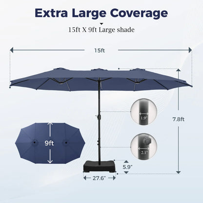 2026 NEW Alpha Joy 15ft Outdoor Patio Umbrella Extra-Large Double-Sided Garden Umbrella with Crank Handle and Base - Smoky Gray