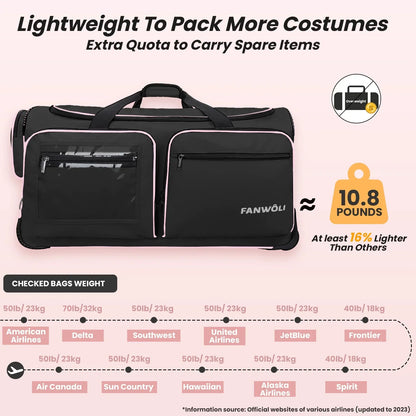2026 NEW Fegat Dance Bag with Garment Rack - 28"Collapsible Rolling Competition Dance Duffle Bag Lightweight Costume Wheeled Suitcase for Dancers Shows Livestreamer Athletes