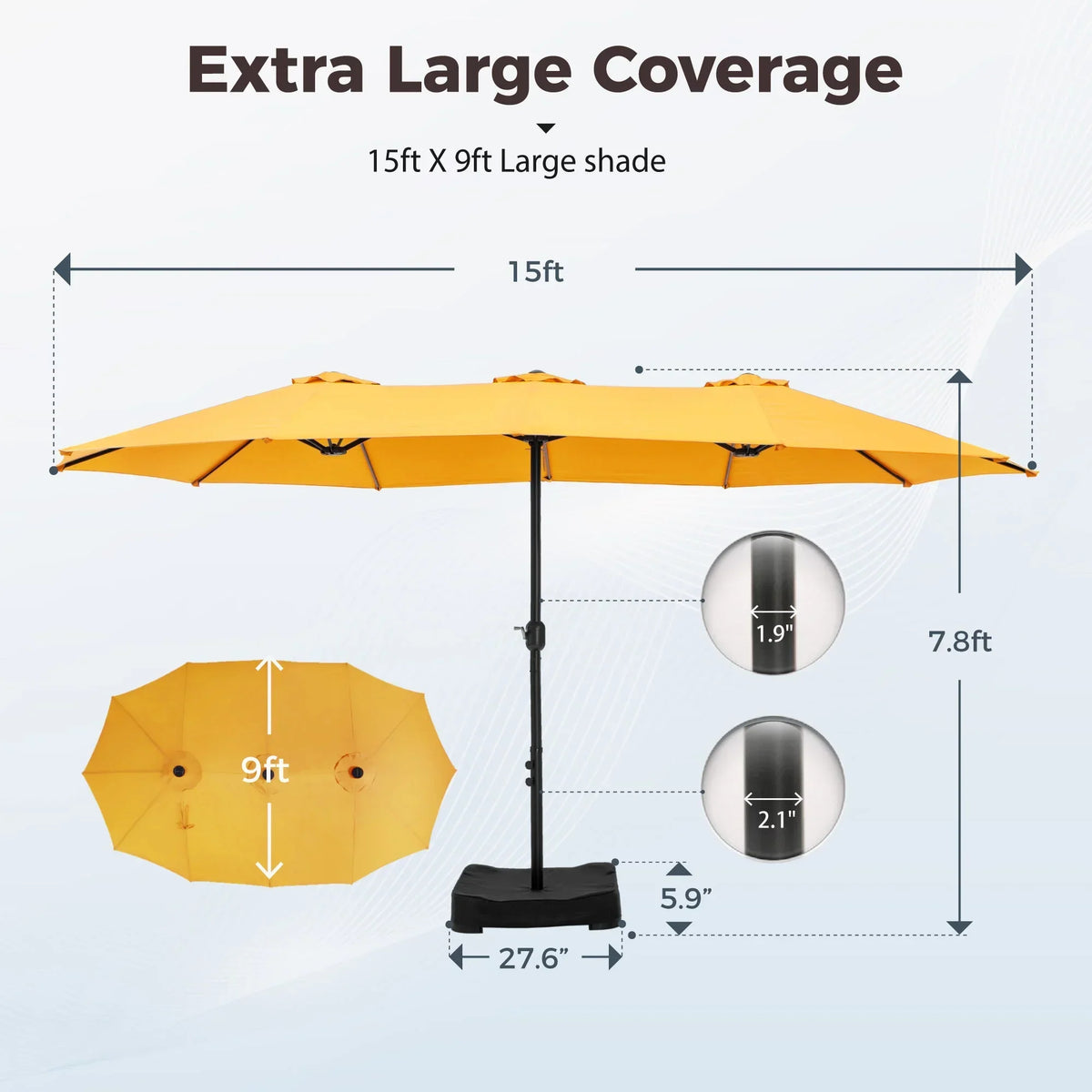 2026 NEW Alpha Joy 15ft Outdoor Patio Umbrella Extra-Large Double-Sided Garden Umbrella with Crank Handle and Base - Smoky Gray