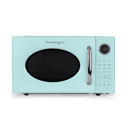 2026 NEW Nostalgia Retro Microwave Oven - 1.1 Cu Ft & 1000-Watt Countertop Size with Glass Turntable, Child Safety Lock, 8 Auto-Cook Programs & Digital Clock - Black