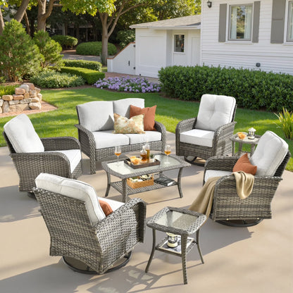 2026 NEW Ovios 5 Pieces Outdoor Patio Furniture Set High Back All Weather Wicker Conversation Set with Swivel Chairs & Coffee Table, Dark Gray