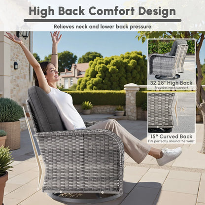 2026 NEW Ovios 5 Pieces Outdoor Patio Furniture Set High Back All Weather Wicker Conversation Set with Swivel Chairs & Coffee Table, Dark Gray