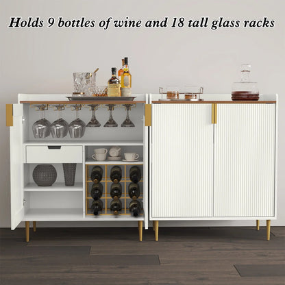 2026 NEW CBJCBJ 32" Wine Bar Cabinet with 2 Door Fluted Texture, Modern Coffee Cabinet with Rack&Glass Holder, Black