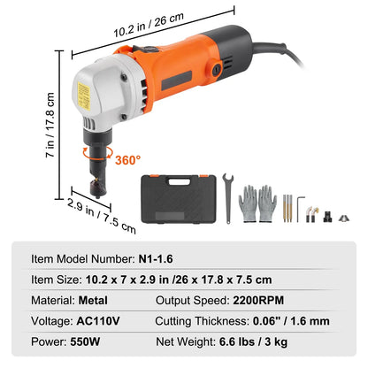 2026 NEW KFFKFF Sheet Metal Nibbler, 550W Powerful 2200 RPM High Speed, 360 Degree Rotation Electric Nibbler Metal Cutter