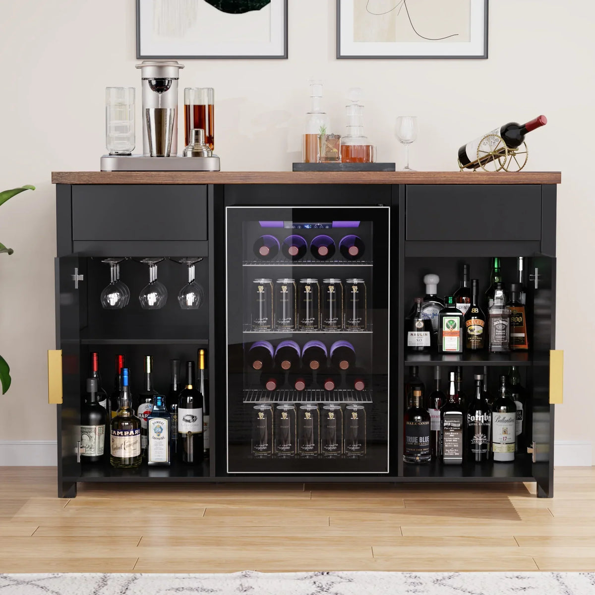 2026 NEW Coffee Bar Cabinet with Fridge Space, Mini Fridge Cabinet"Buffet Sideboard"53.2"L