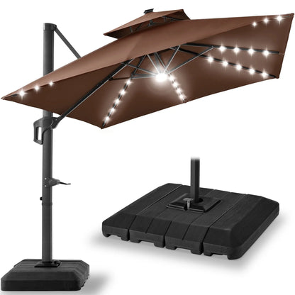 2026 NEW Best Choice Products 10x10ft 2-Tier Square Outdoor Solar LED Cantilever Patio Umbrella w/ Base Included - Tan